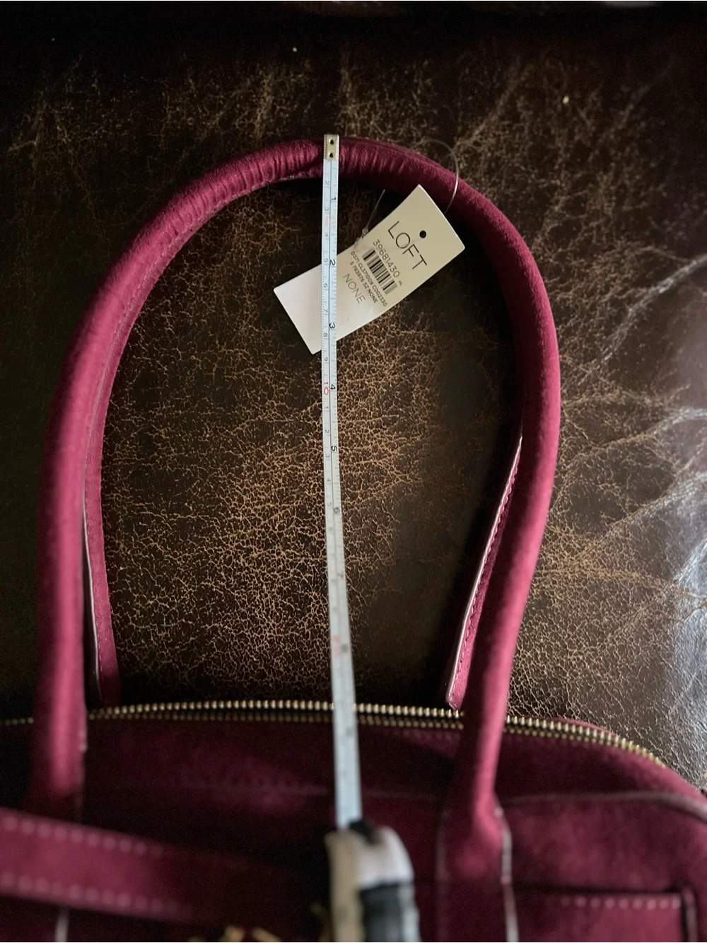 LOFT Wine Suede Satchel with Gold Hardware